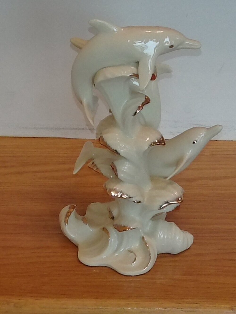 Lenox Wave Dancers Cream & Gold Dolphins Figurine Vtg Porcelain